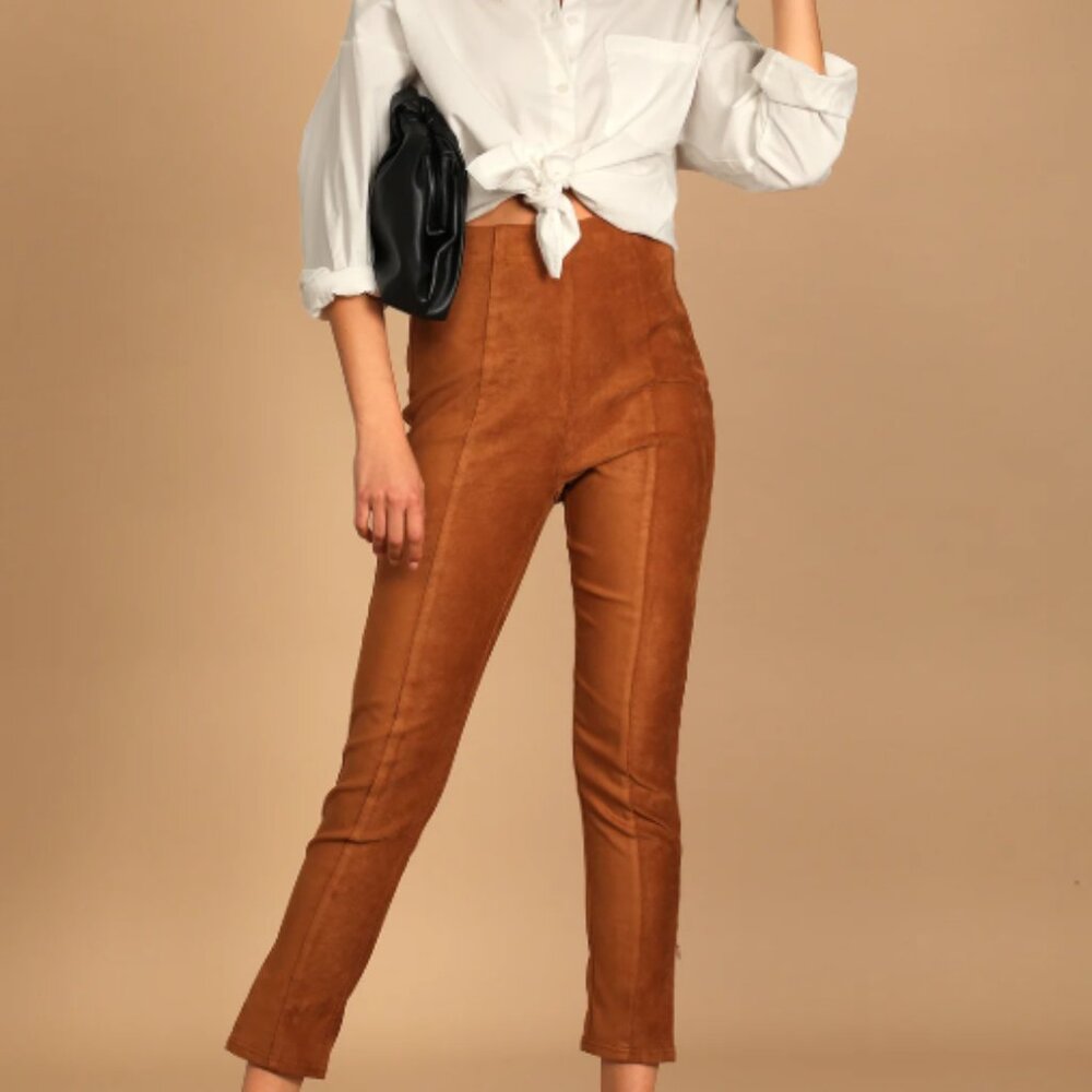 New w/Tags Lulus Vegan Suede High Waisted Pants, Medium, Camel Color